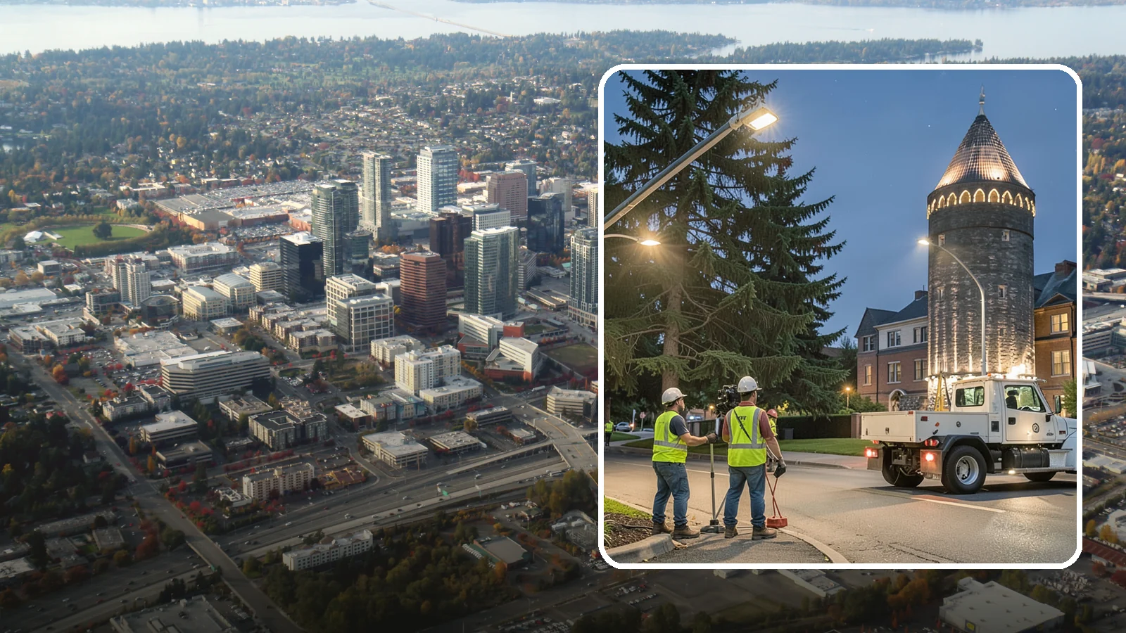 Accent Lighting in Bellevue, King County, WA - Feature lighting that highlights municipal landmarks, monuments, and architectural elements.