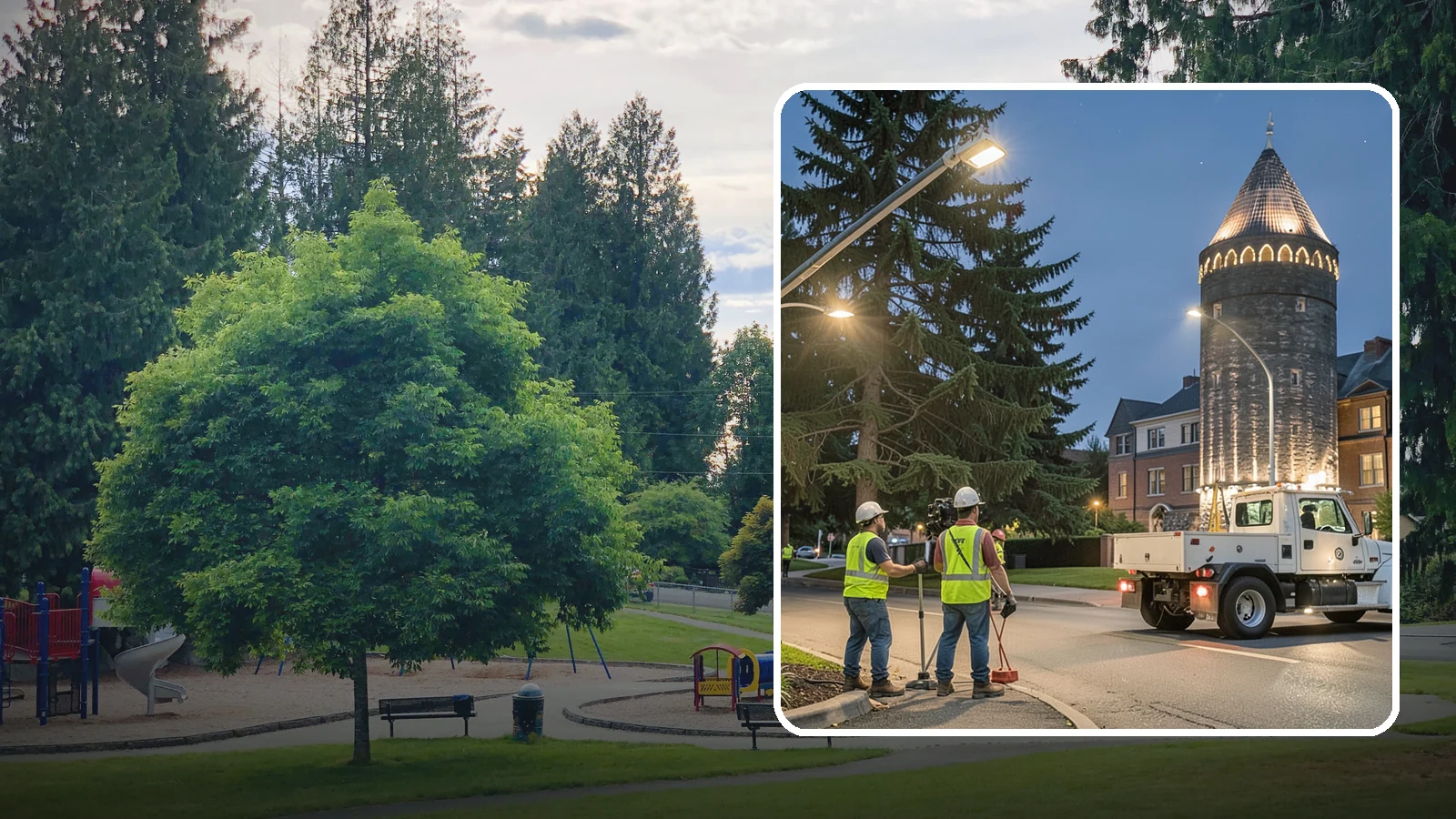 Accent Lighting in Bonney Lake, Pierce County, WA - Feature lighting that highlights municipal landmarks, monuments, and architectural elements.