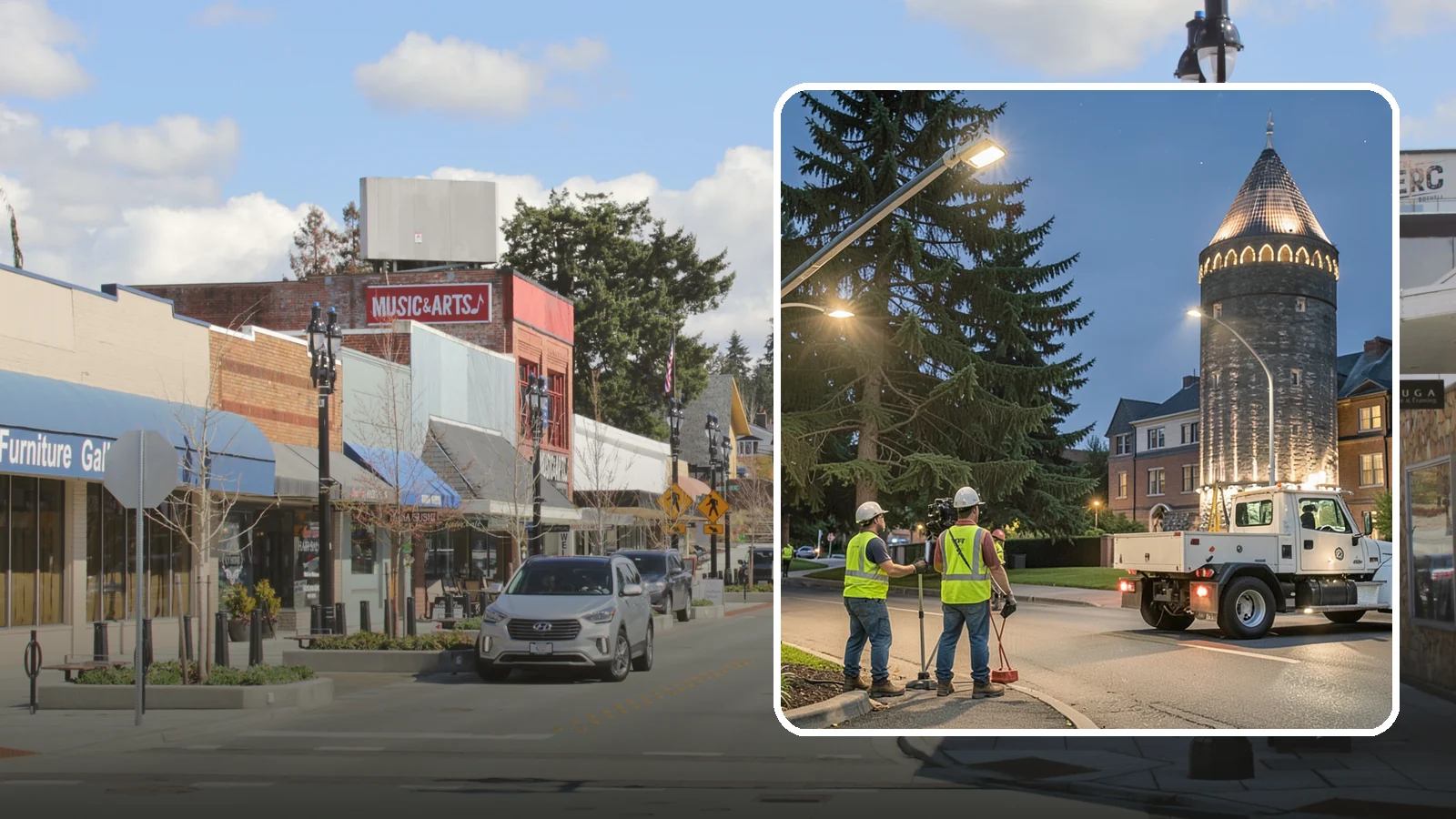 Accent Lighting in Bothell, King County, WA - Feature lighting that highlights municipal landmarks, monuments, and architectural elements.