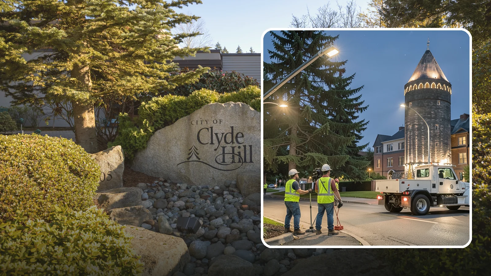 Accent Lighting in Clyde Hill, King County, WA - Feature lighting that highlights municipal landmarks, monuments, and architectural elements.