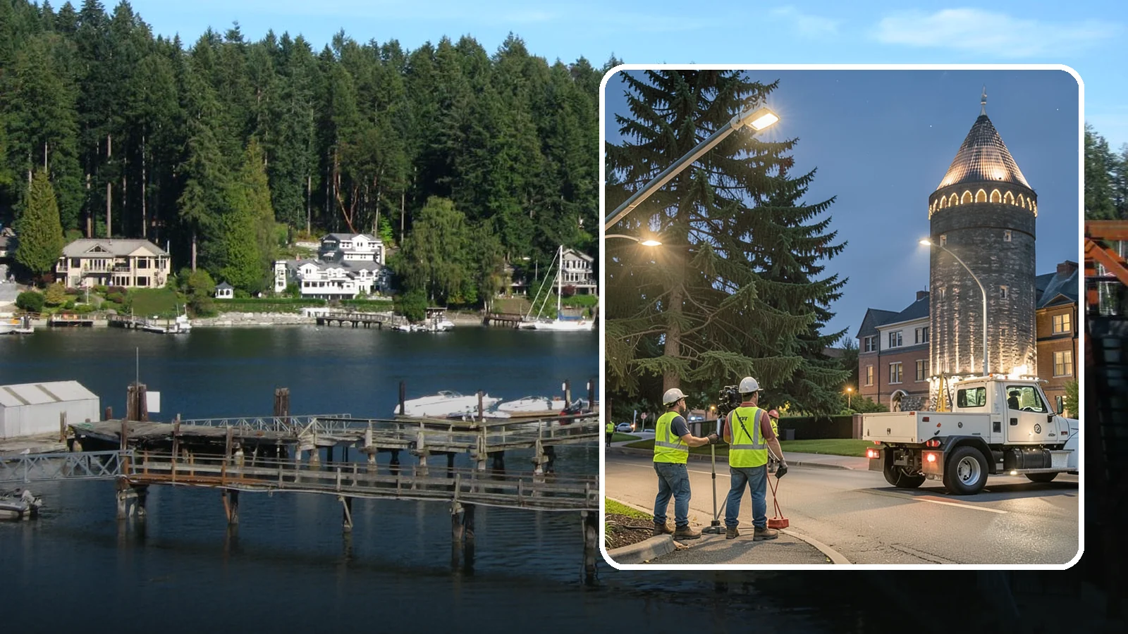 Accent Lighting in Gig Harbor, Pierce County, WA - Feature lighting that highlights municipal landmarks, monuments, and architectural elements.