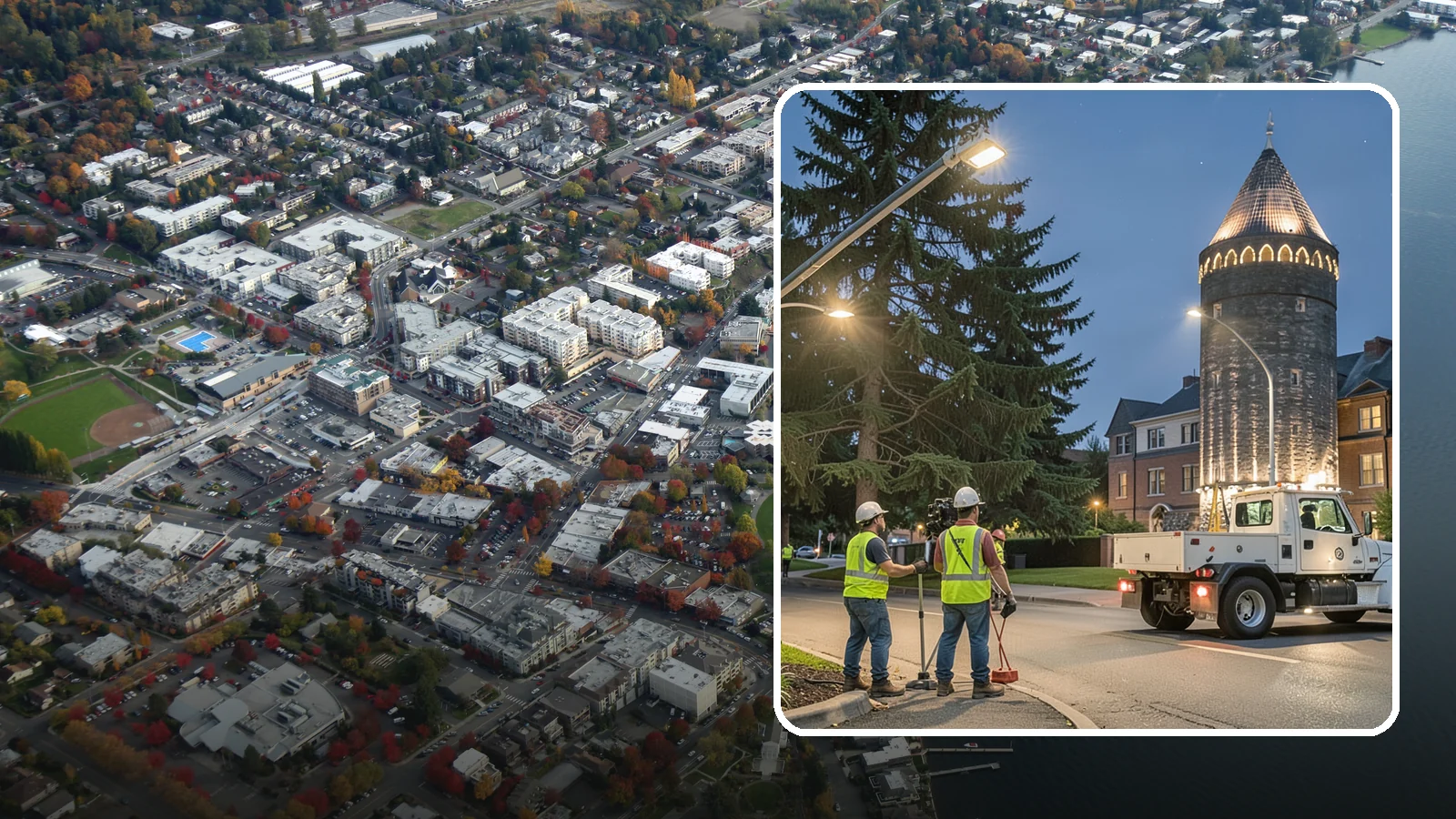 Accent Lighting in Kirkland, King County, WA - Feature lighting that highlights municipal landmarks, monuments, and architectural elements.