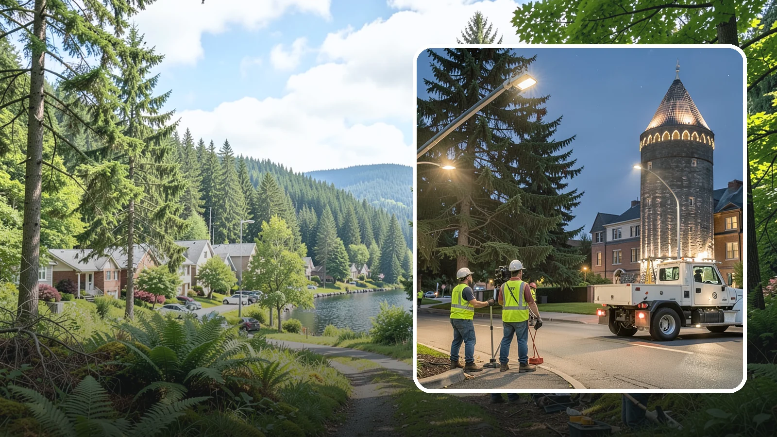 Accent Lighting in Lake Forest Park, King County, WA - Feature lighting that highlights municipal landmarks, monuments, and architectural elements.