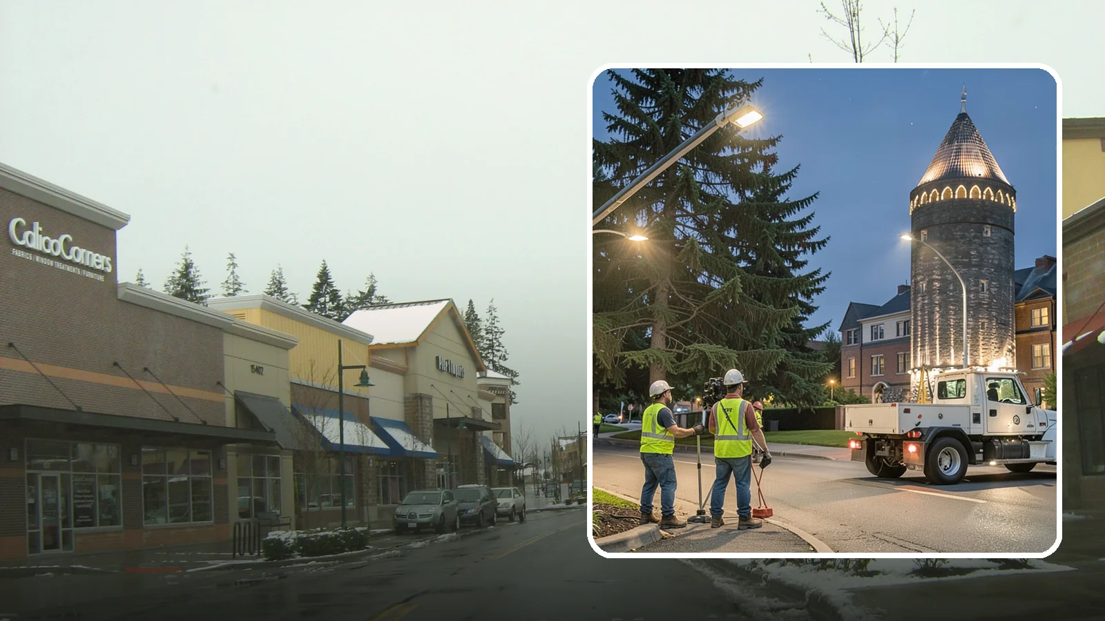 Accent Lighting in Mill Creek, Snohomish County, WA - Feature lighting that highlights municipal landmarks, monuments, and architectural elements.