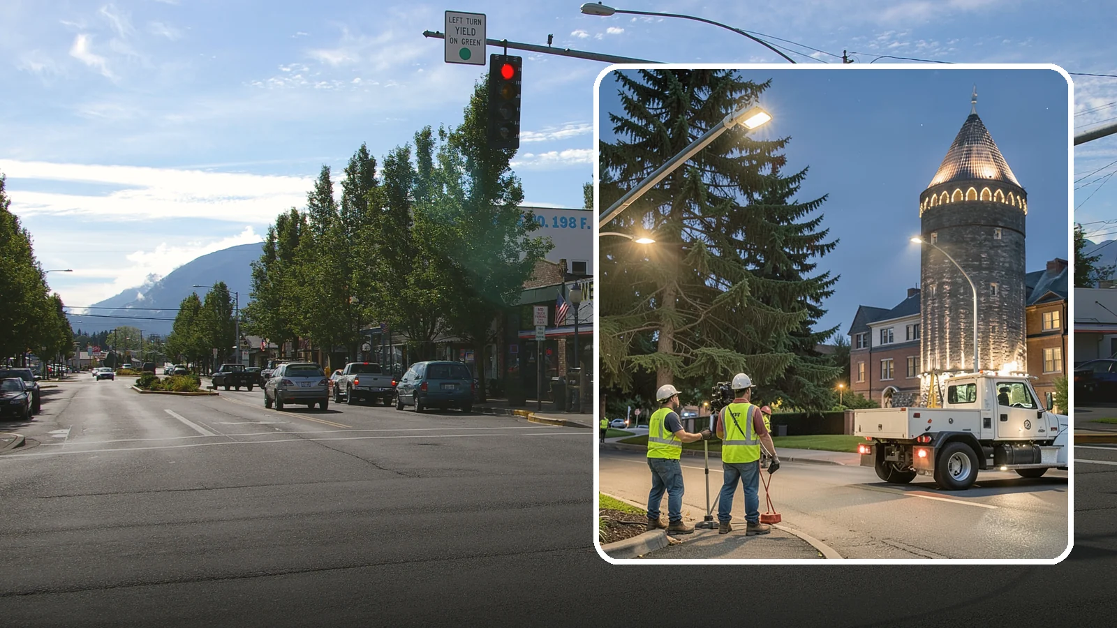 Accent Lighting in North Bend, King County, WA - Feature lighting that highlights municipal landmarks, monuments, and architectural elements.