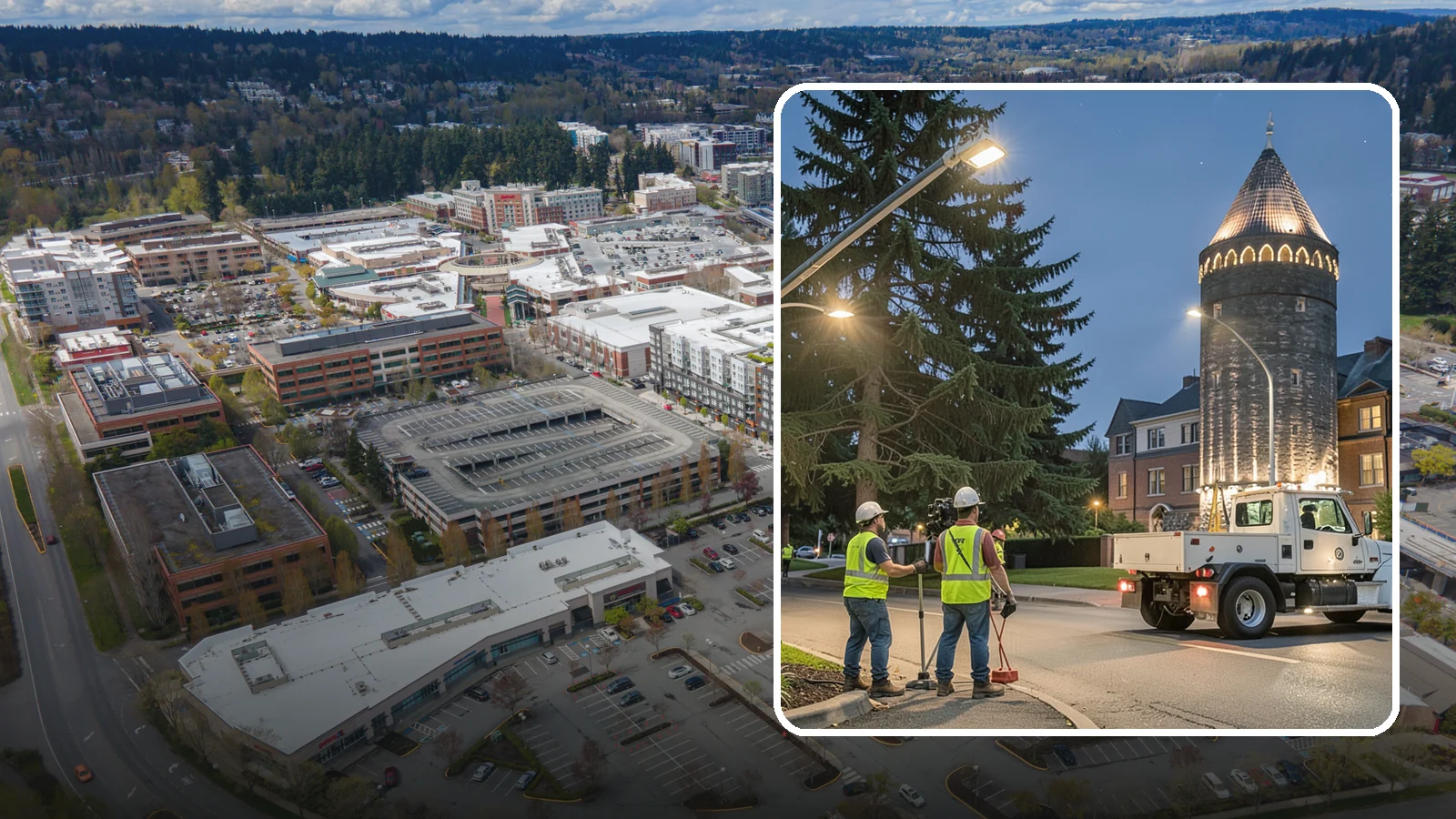 Accent Lighting in Redmond, King County, WA - Feature lighting that highlights municipal landmarks, monuments, and architectural elements.