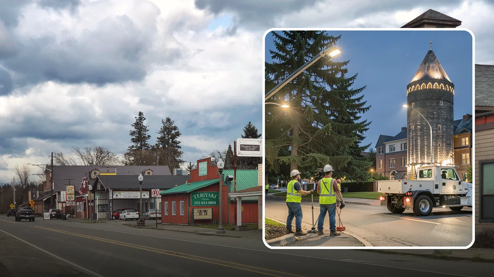 Accent Lighting in Roy, Pierce County, WA - Feature lighting that highlights municipal landmarks, monuments, and architectural elements.