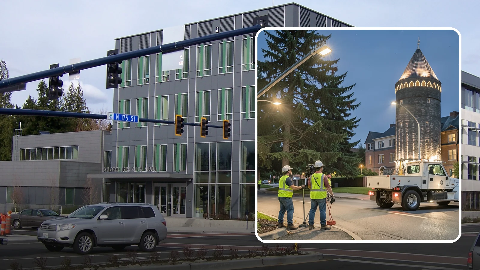 Accent Lighting in Shoreline, King County, WA - Feature lighting that highlights municipal landmarks, monuments, and architectural elements.