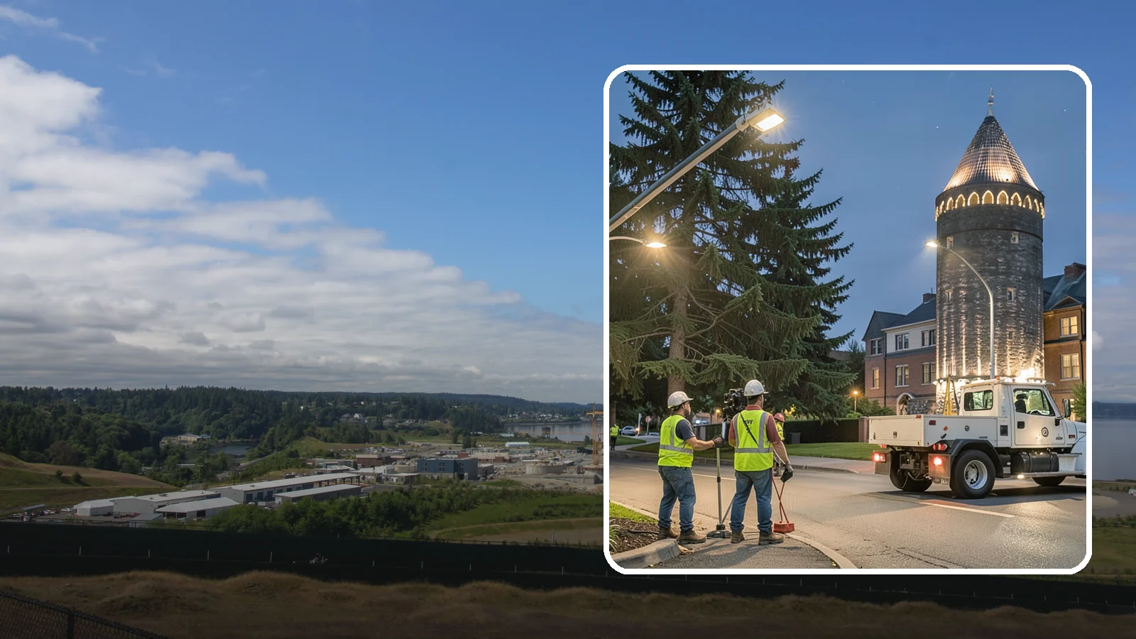 Accent Lighting in University Place, Pierce County, WA - Feature lighting that highlights municipal landmarks, monuments, and architectural elements.