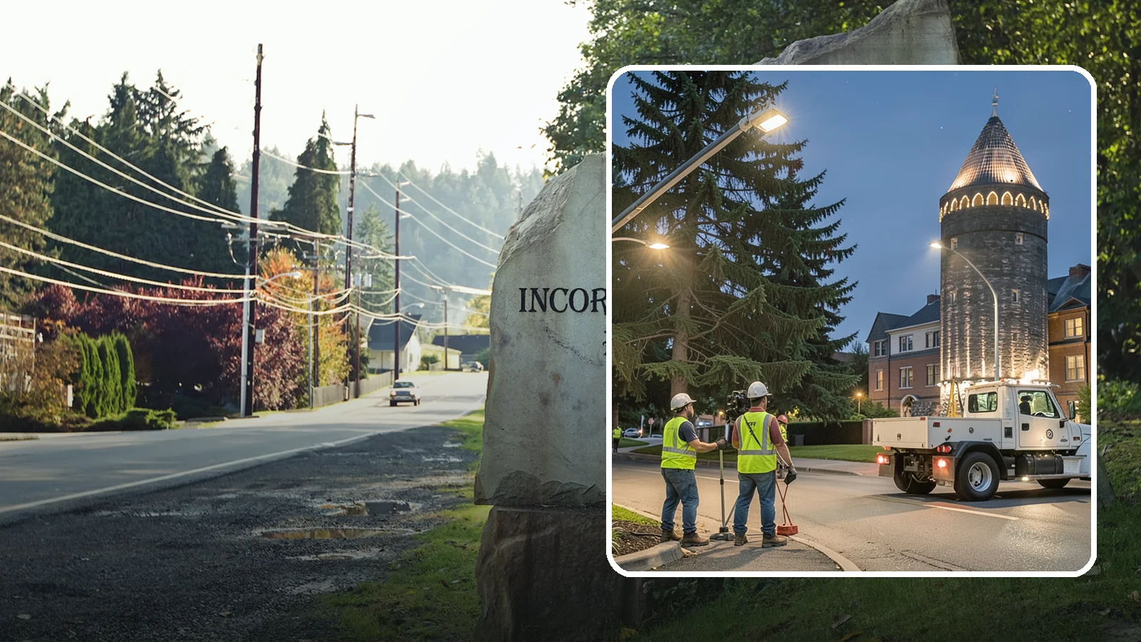 Accent Lighting in Wilkeson, Pierce County, WA - Feature lighting that highlights municipal landmarks, monuments, and architectural elements.