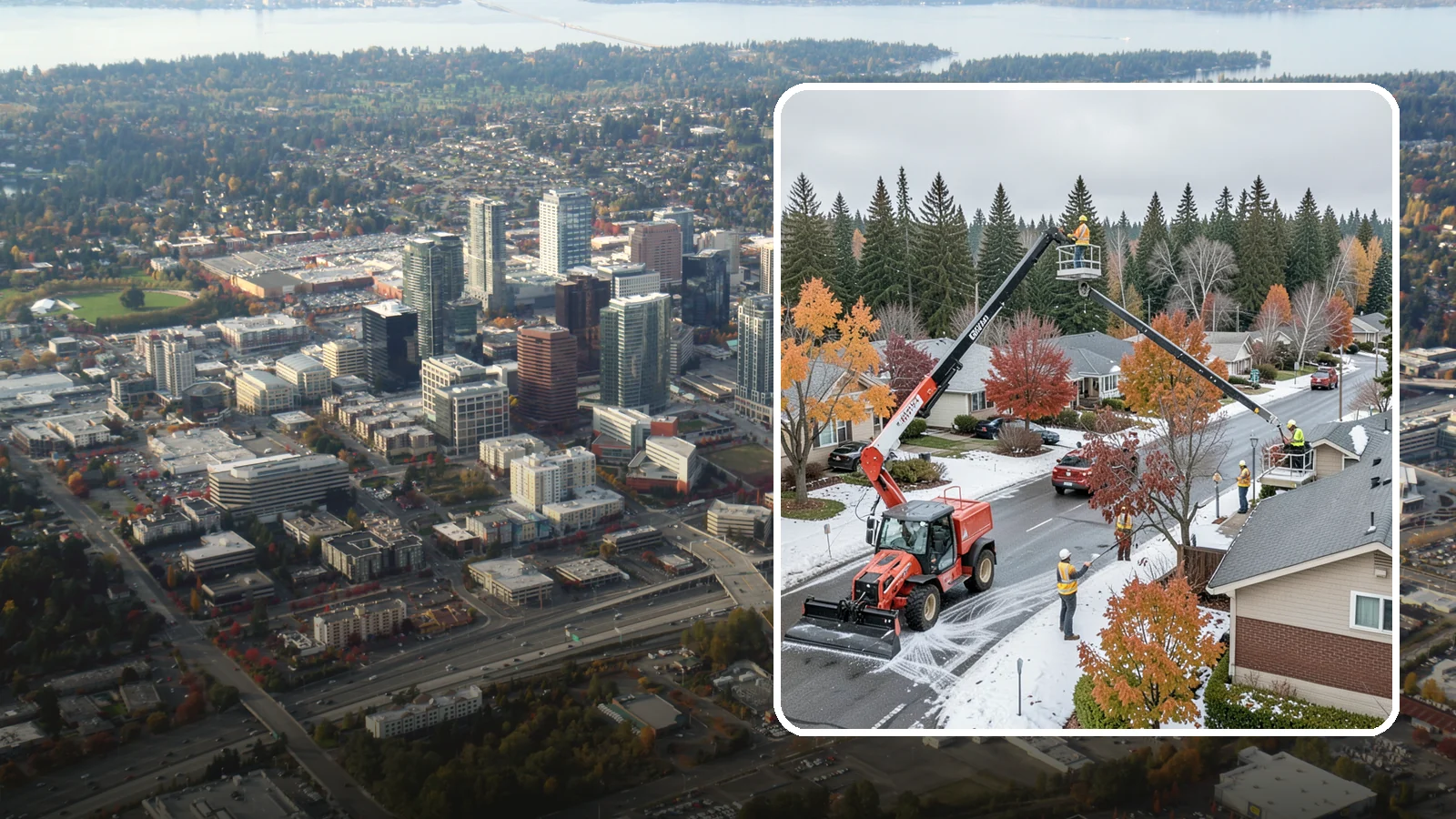 Aerial Lift Services in Bellevue, King County, WA - Certified bucket-truck and aerial lift crews for elevated work on trees, lights, and structures.