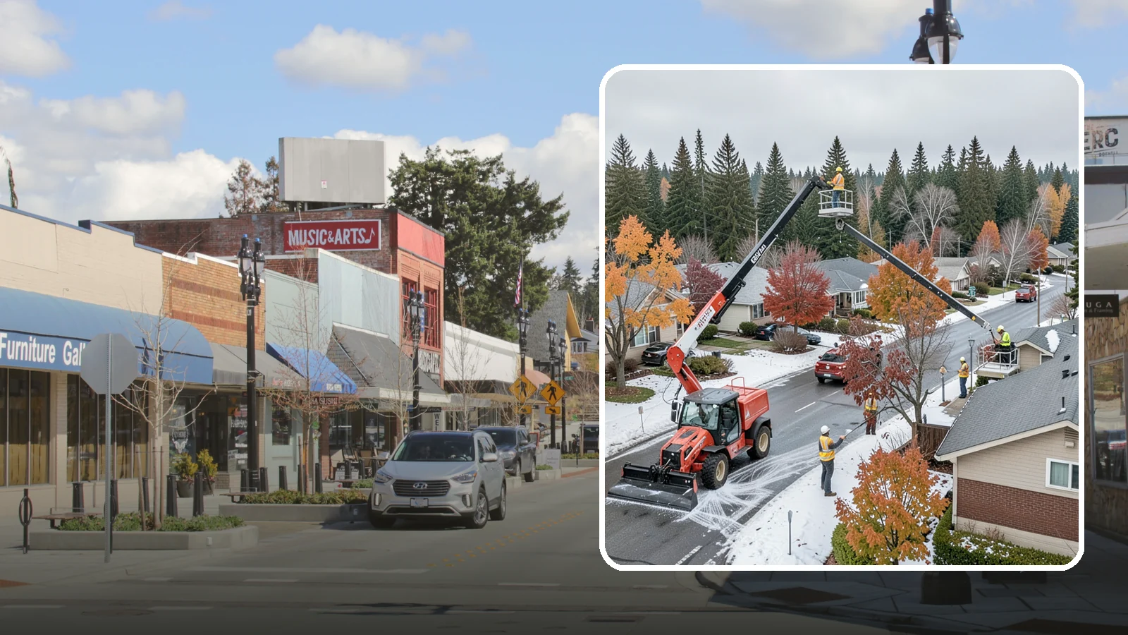 Aerial Lift Services in Bothell, King County, WA - Certified bucket-truck and aerial lift crews for elevated work on trees, lights, and structures.