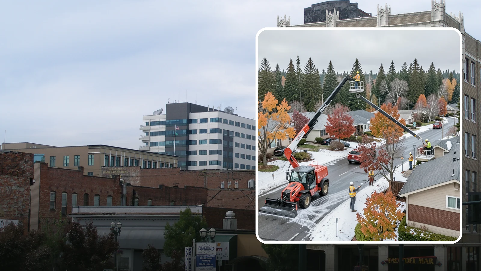 Aerial Lift Services in Everett, Snohomish County, WA - Certified bucket-truck and aerial lift crews for elevated work on trees, lights, and structures.
