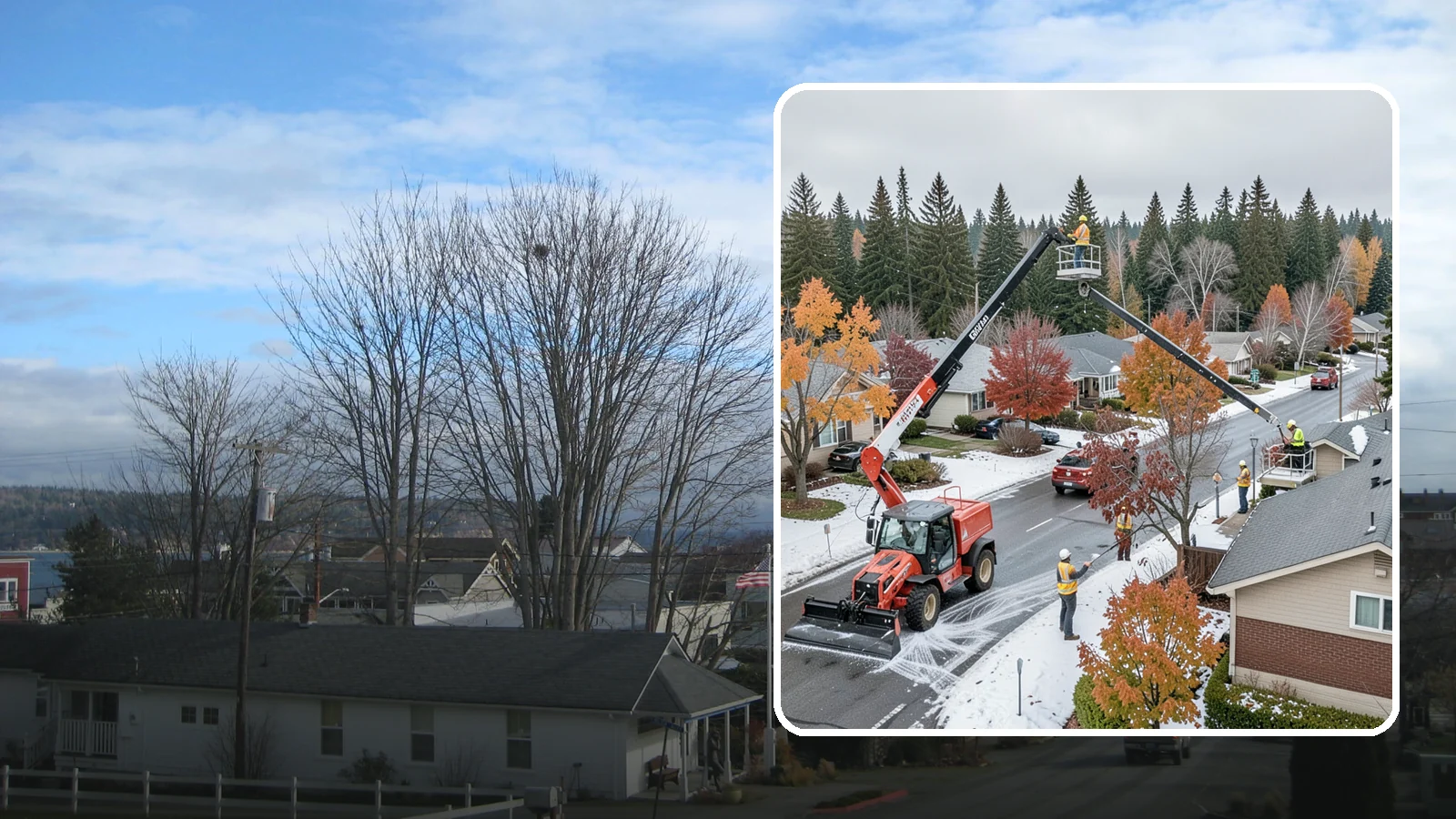Aerial Lift Services in Langley, Island County, WA - Certified bucket-truck and aerial lift crews for elevated work on trees, lights, and structures.