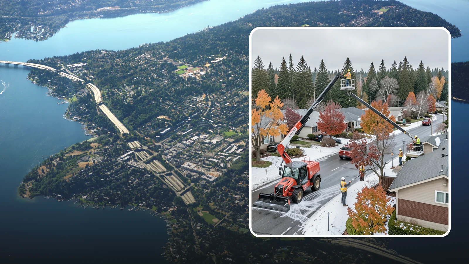 Aerial Lift Services in Mercer Island, King County, WA - Certified bucket-truck and aerial lift crews for elevated work on trees, lights, and structures.