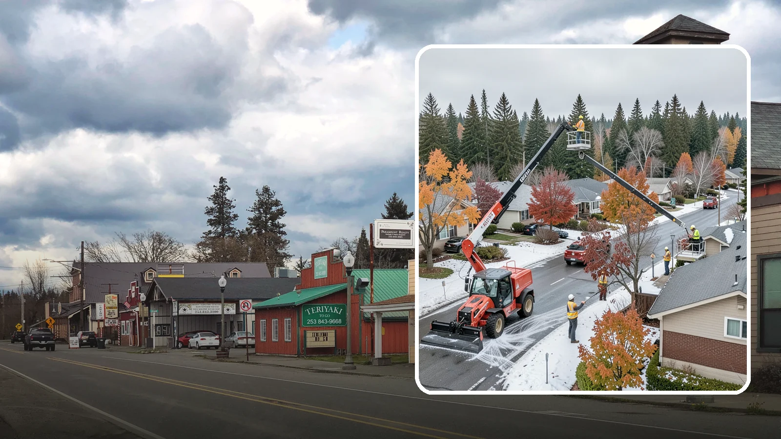 Aerial Lift Services in Roy, Pierce County, WA - Certified bucket-truck and aerial lift crews for elevated work on trees, lights, and structures.