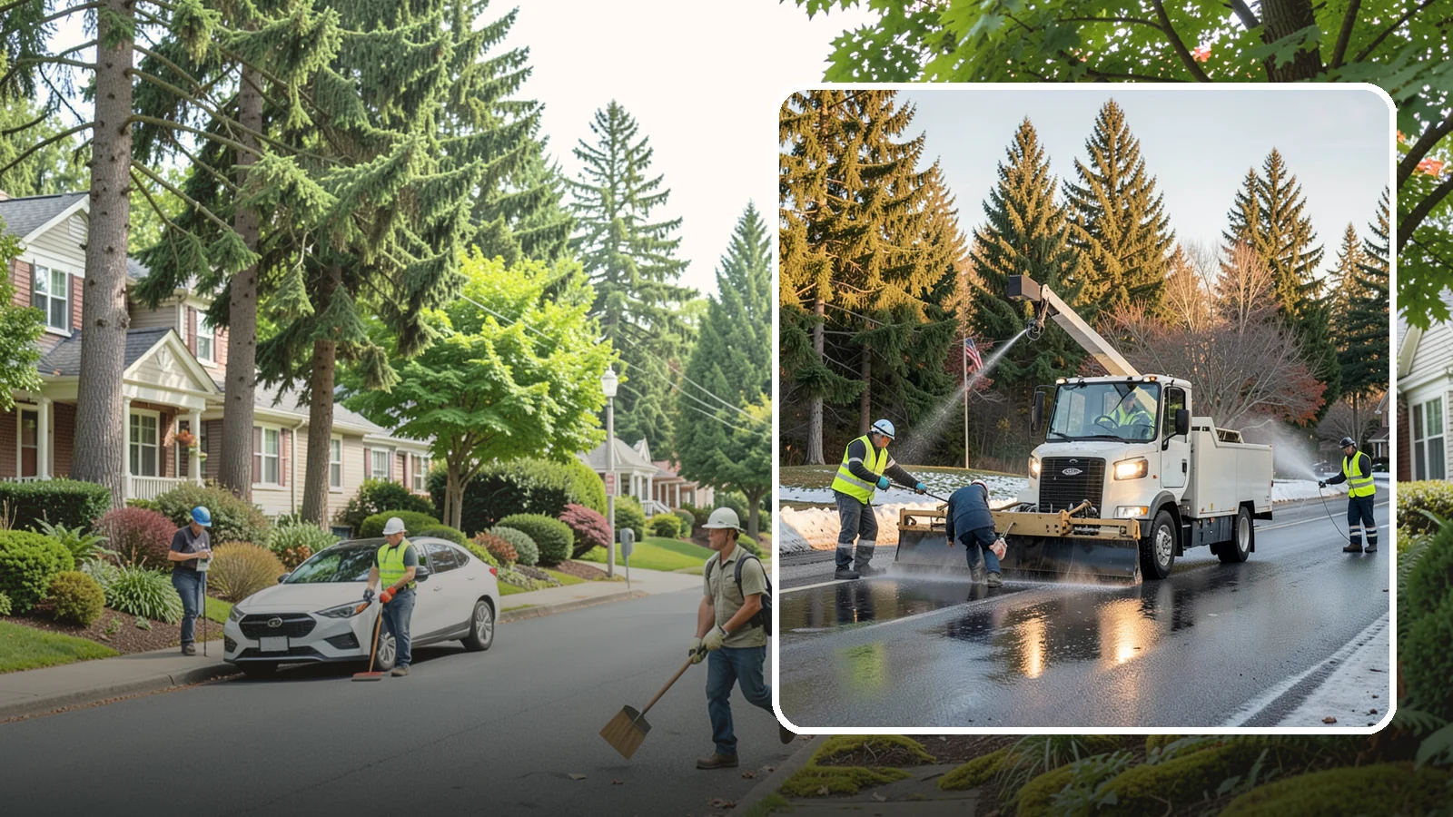 Anti-Icing Brine Application in Beaux Arts Village, King County, WA - Proactive liquid brine application that prevents ice from bonding to public roadways and lots before a storm.
