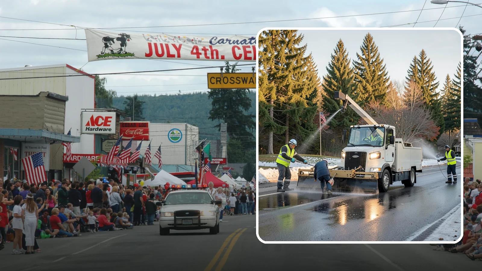 Anti-Icing Brine Application in Carnation, King County, WA - Proactive liquid brine application that prevents ice from bonding to public roadways and lots before a storm.