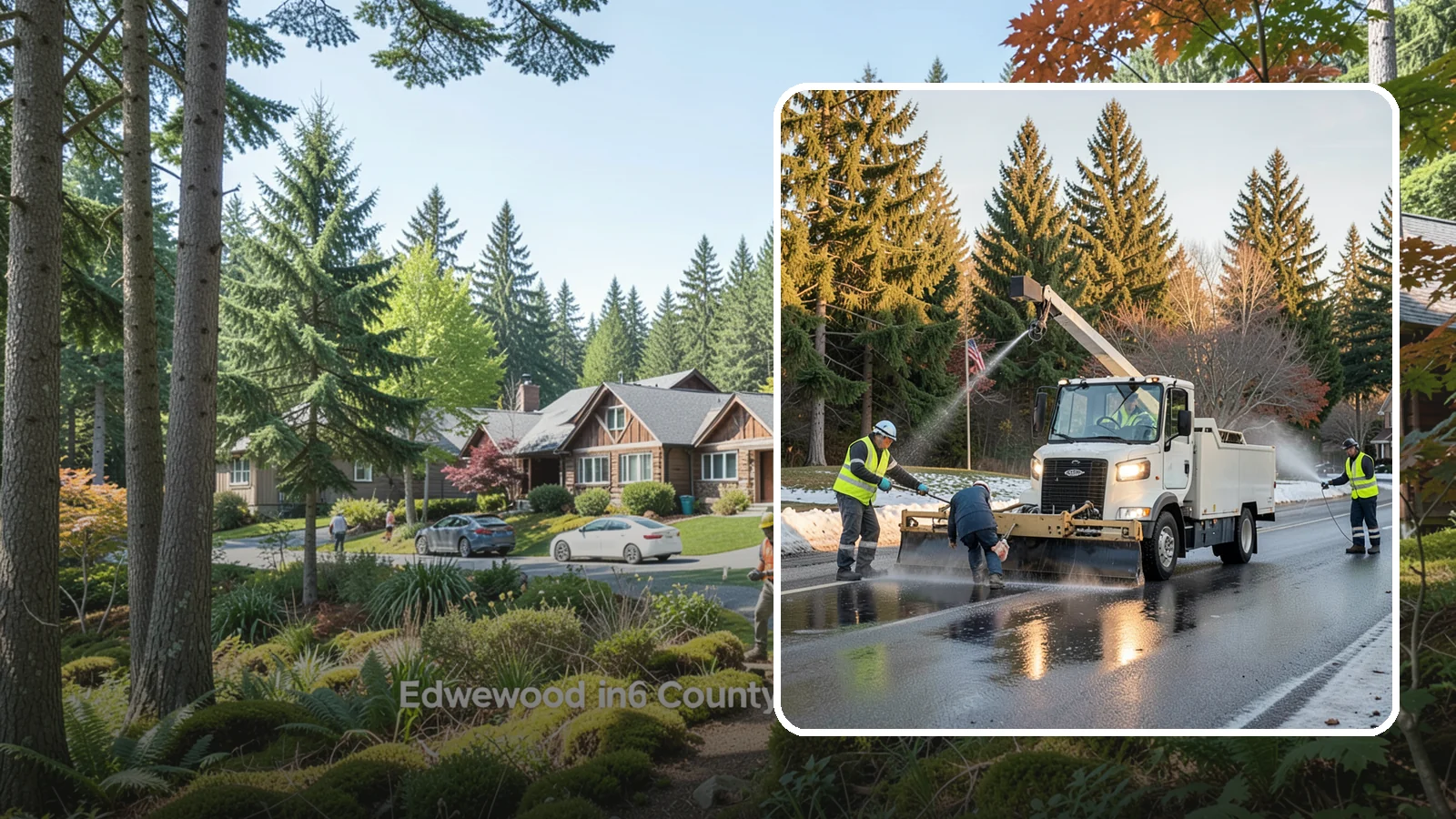 Anti-Icing Brine Application in Edgewood, Pierce County, WA - Proactive liquid brine application that prevents ice from bonding to public roadways and lots before a storm.