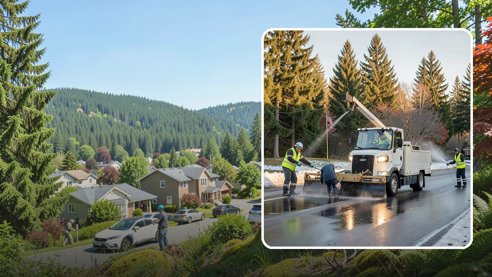 Anti-Icing Brine Application in Index, Snohomish County, WA - Proactive liquid brine application that prevents ice from bonding to public roadways and lots before a storm.