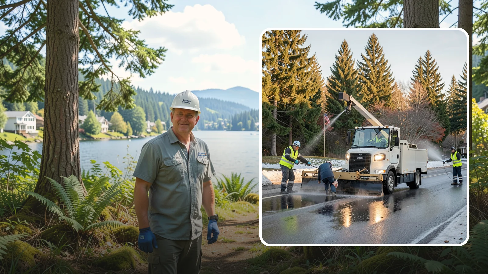 Anti-Icing Brine Application in Milton, King County, WA - Proactive liquid brine application that prevents ice from bonding to public roadways and lots before a storm.