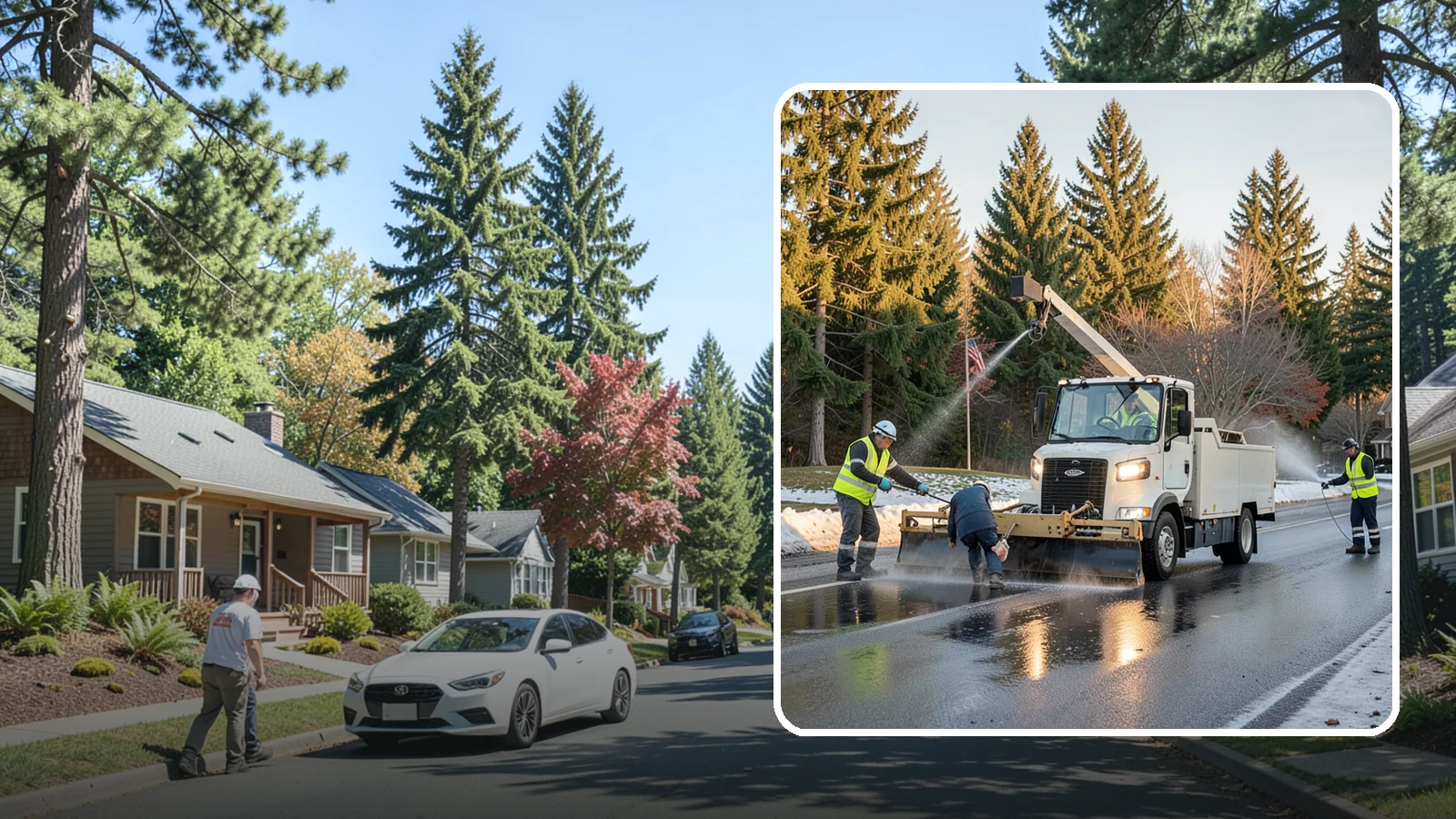 Anti-Icing Brine Application in Orting, Pierce County, WA - Proactive liquid brine application that prevents ice from bonding to public roadways and lots before a storm.