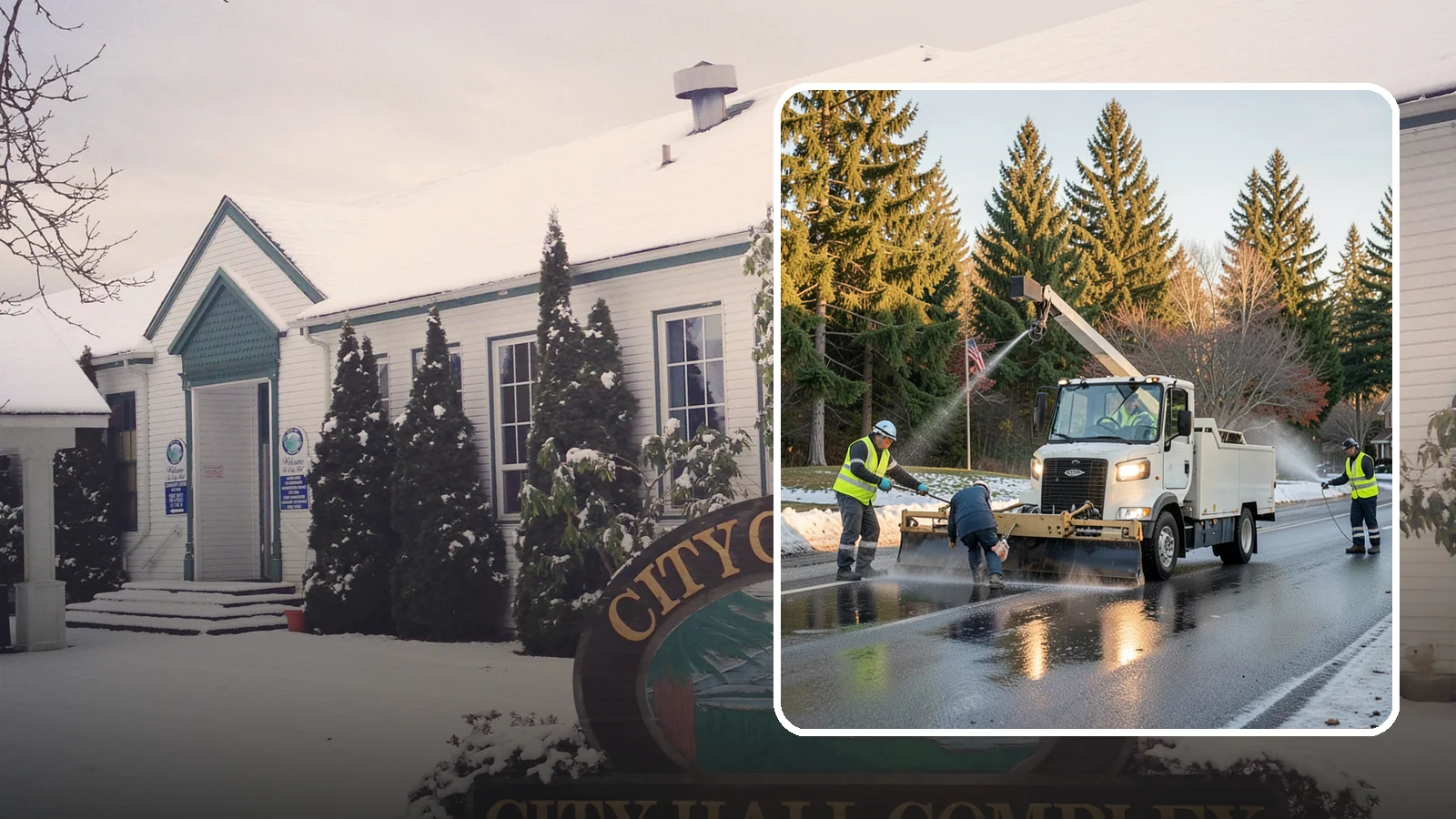 Anti-Icing Brine Application in Pacific, King County, WA - Proactive liquid brine application that prevents ice from bonding to public roadways and lots before a storm.