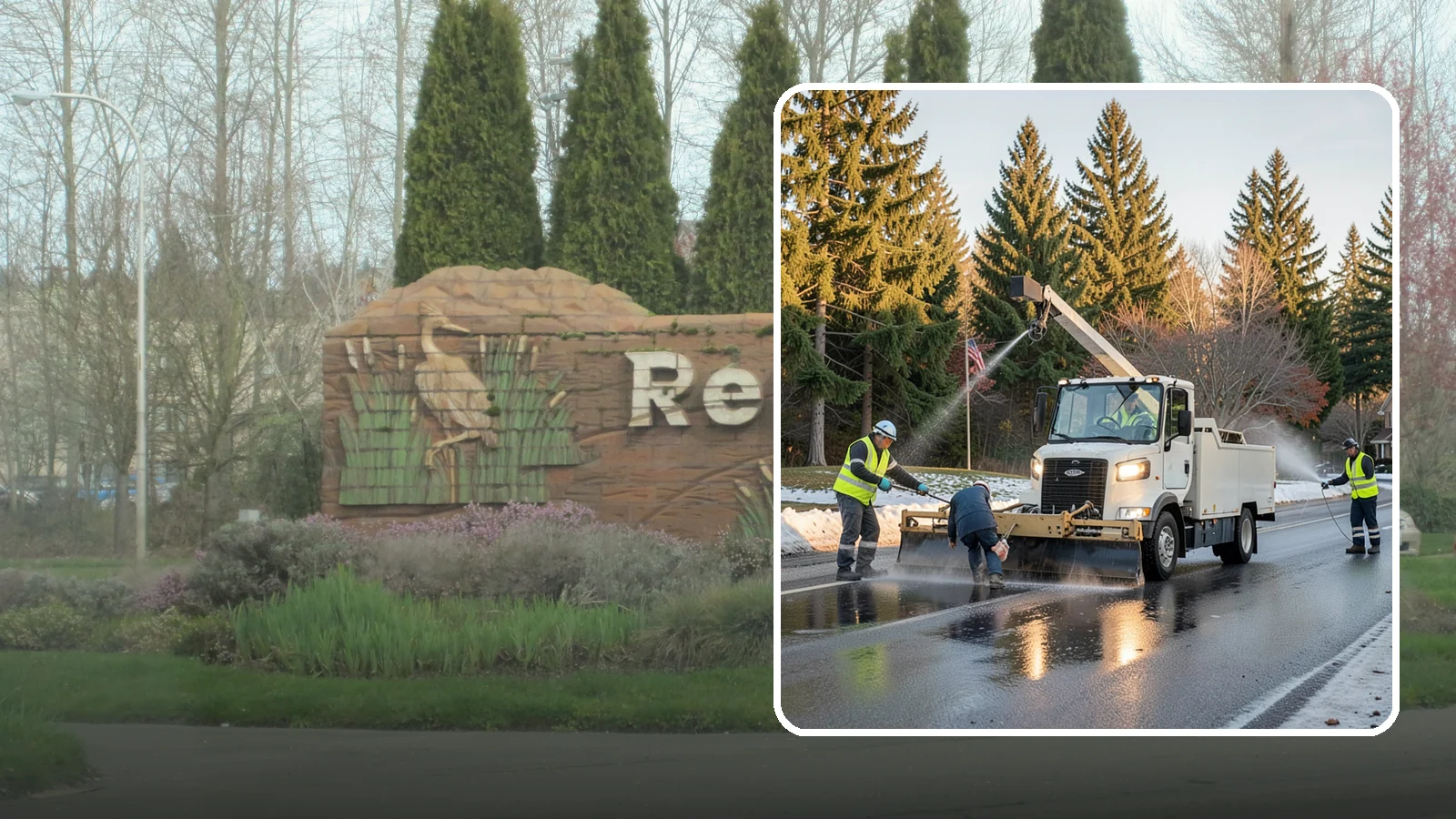 Anti-Icing Brine Application in Renton, King County, WA - Proactive liquid brine application that prevents ice from bonding to public roadways and lots before a storm.