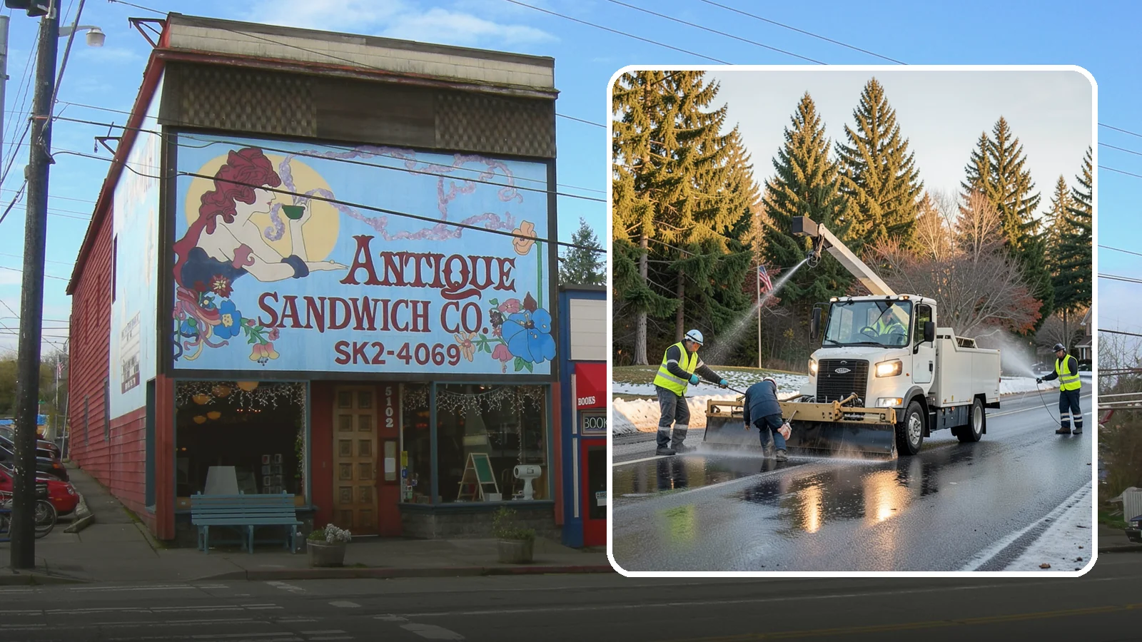 Anti-Icing Brine Application in Ruston, Pierce County, WA - Proactive liquid brine application that prevents ice from bonding to public roadways and lots before a storm.