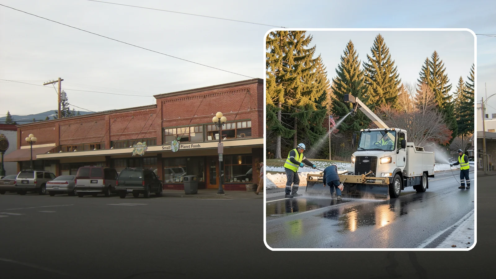 Anti-Icing Brine Application in Sedro-Woolley, Skagit County, WA - Proactive liquid brine application that prevents ice from bonding to public roadways and lots before a storm.