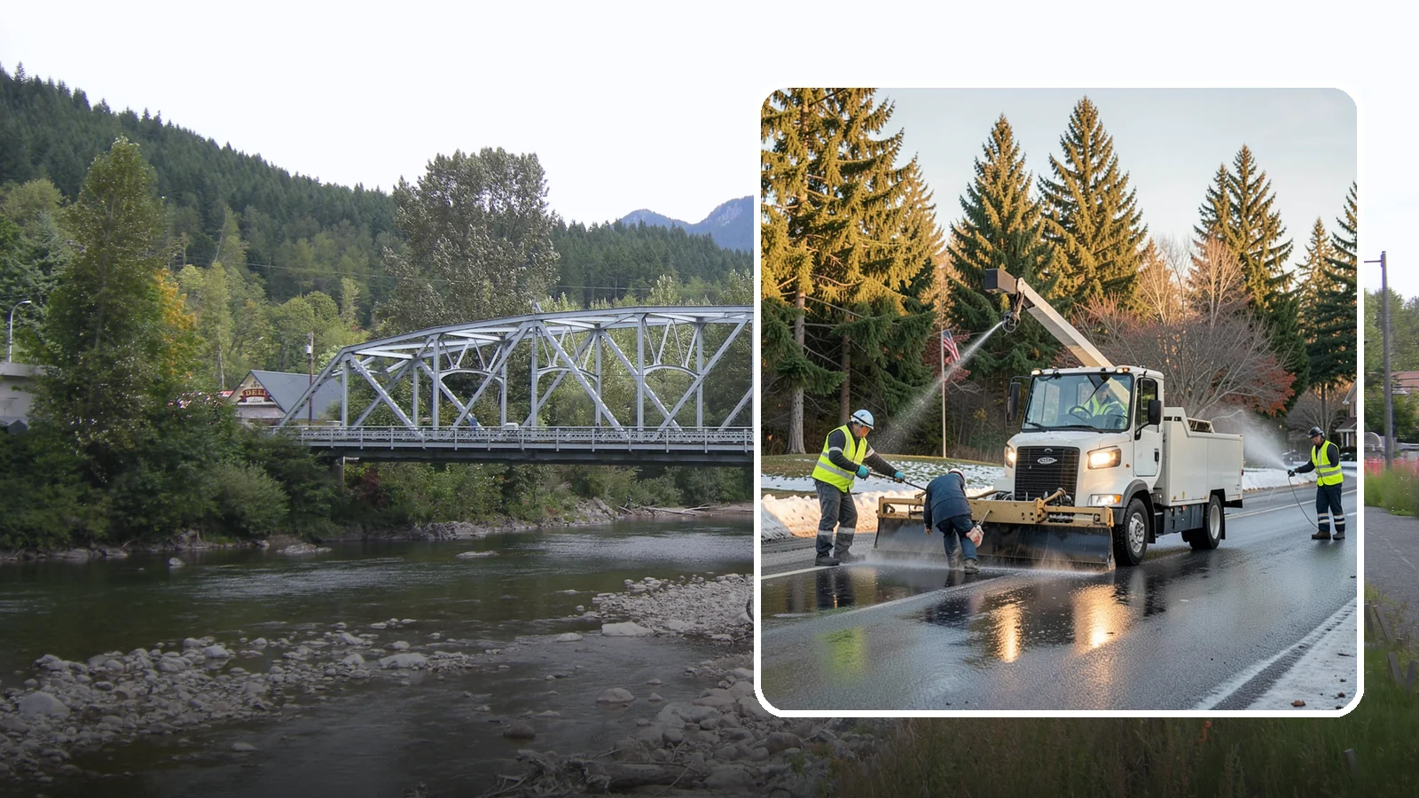 Anti-Icing Brine Application in Skykomish, King County, WA - Proactive liquid brine application that prevents ice from bonding to public roadways and lots before a storm.