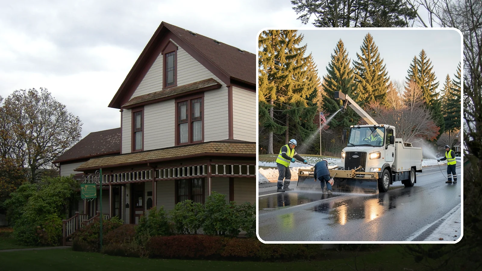 Anti-Icing Brine Application in Sumner, Pierce County, WA - Proactive liquid brine application that prevents ice from bonding to public roadways and lots before a storm.
