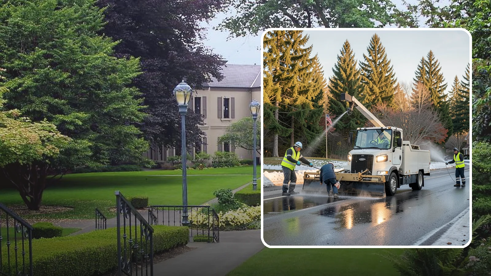 Anti-Icing Brine Application in Woodinville, King County, WA - Proactive liquid brine application that prevents ice from bonding to public roadways and lots before a storm.