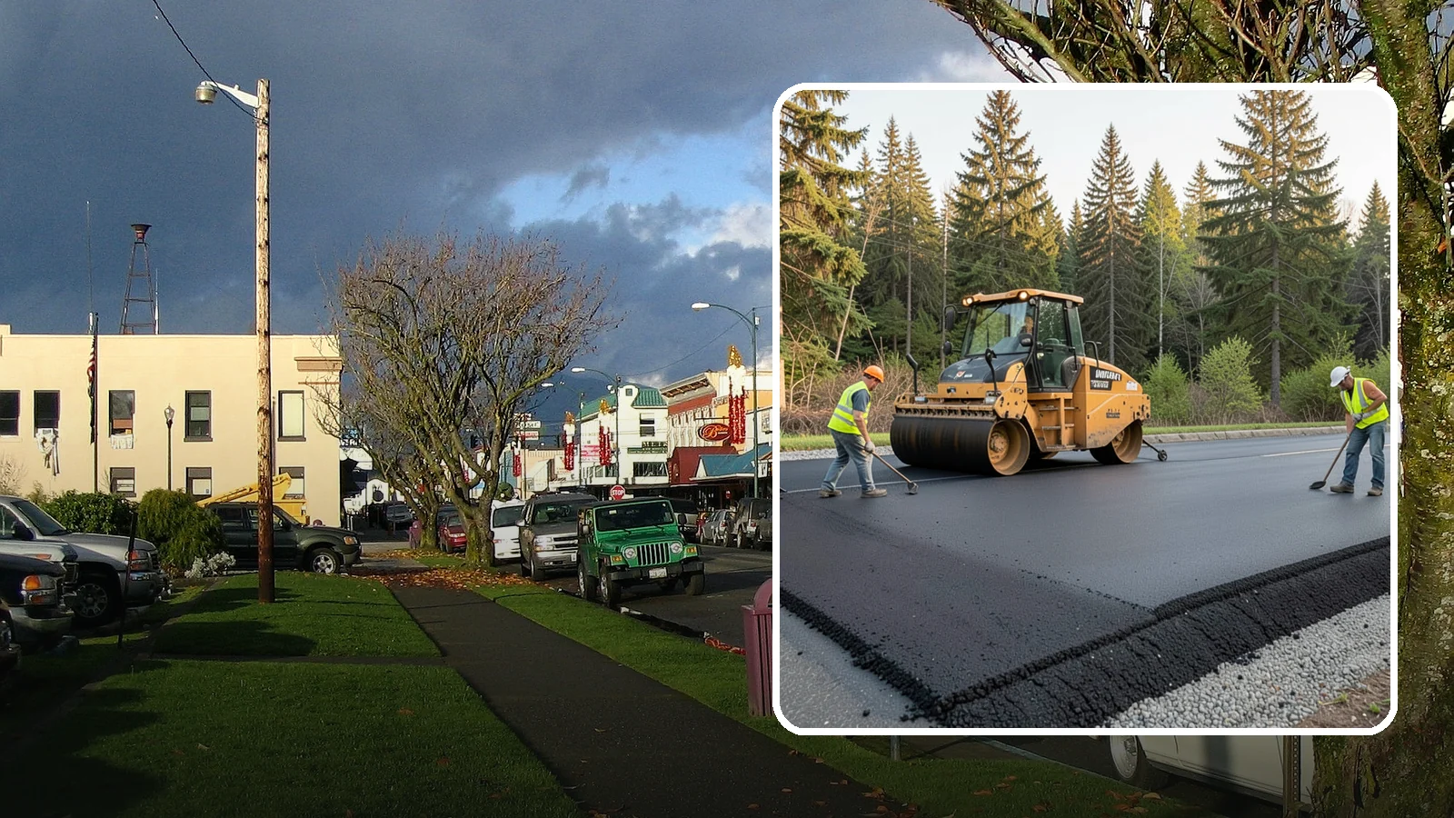 Asphalt Berm Construction in Arlington, Snohomish County, WA - Machine-extruded asphalt berms and curbs that direct runoff and define pavement edges.
