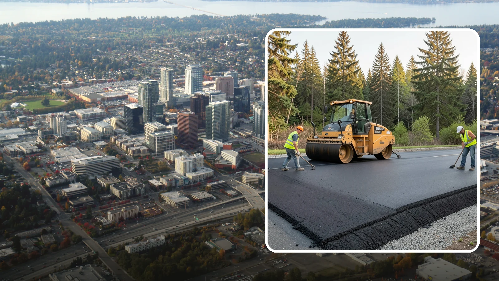 Asphalt Berm Construction in Bellevue, King County, WA - Machine-extruded asphalt berms and curbs that direct runoff and define pavement edges.