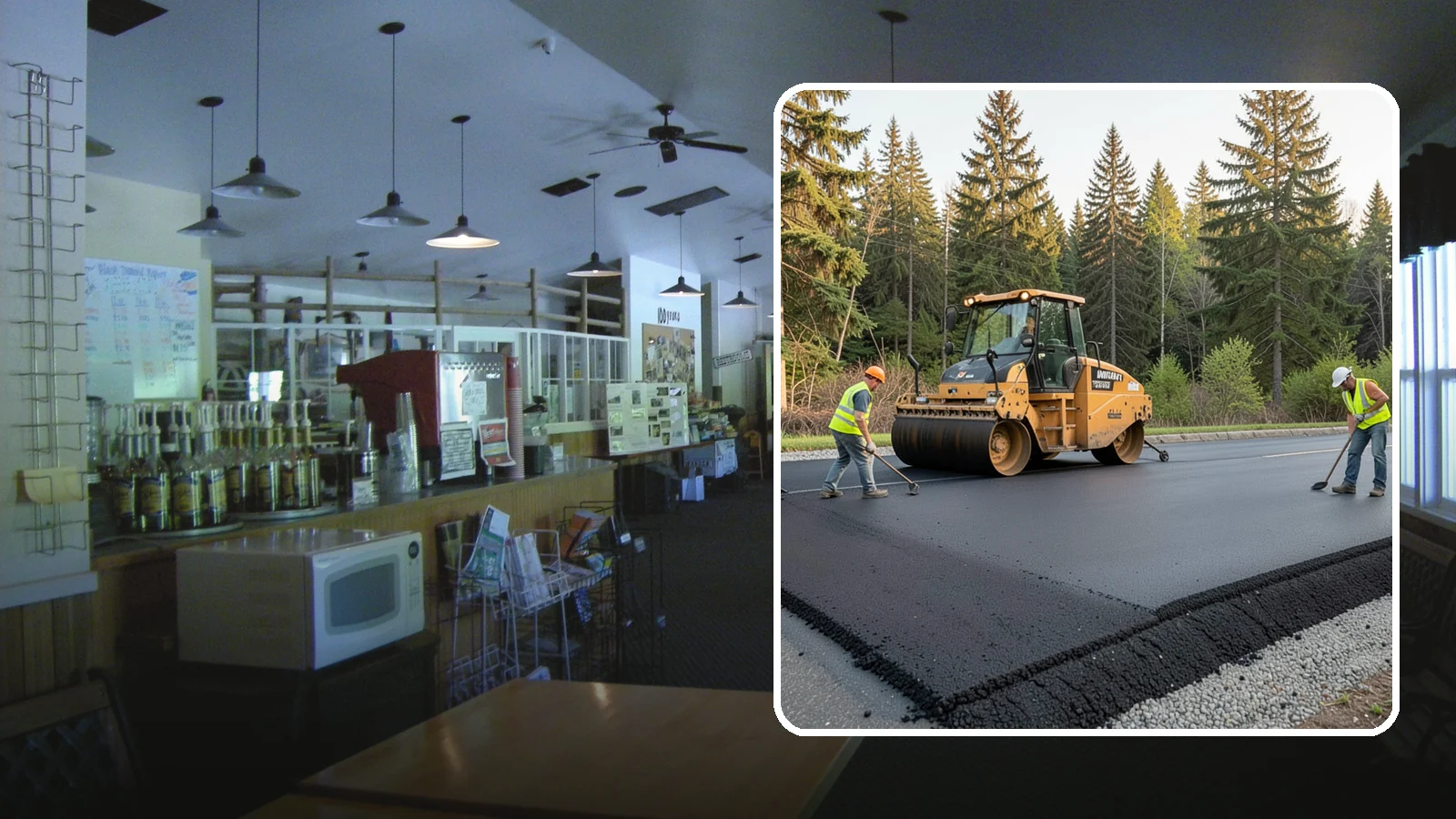 Asphalt Berm Construction in Black Diamond, King County, WA - Machine-extruded asphalt berms and curbs that direct runoff and define pavement edges.