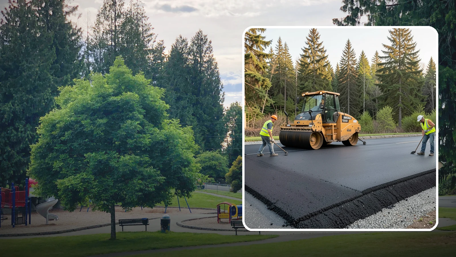 Asphalt Berm Construction in Bonney Lake, Pierce County, WA - Machine-extruded asphalt berms and curbs that direct runoff and define pavement edges.