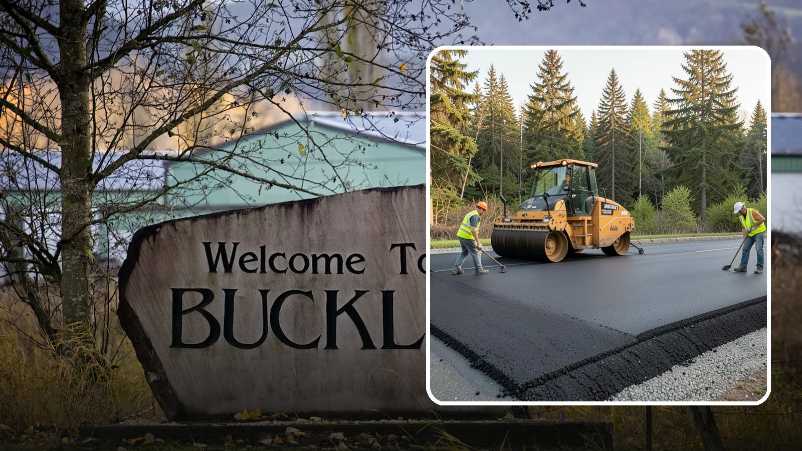 Asphalt Berm Construction in Buckley, Pierce County, WA - Machine-extruded asphalt berms and curbs that direct runoff and define pavement edges.