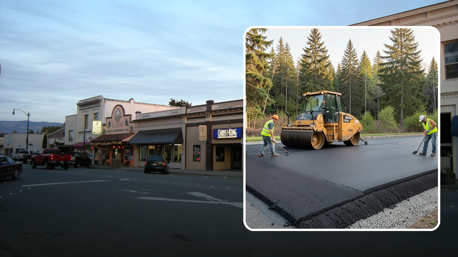 Asphalt Berm Construction in Burlington, Skagit County, WA - Machine-extruded asphalt berms and curbs that direct runoff and define pavement edges.