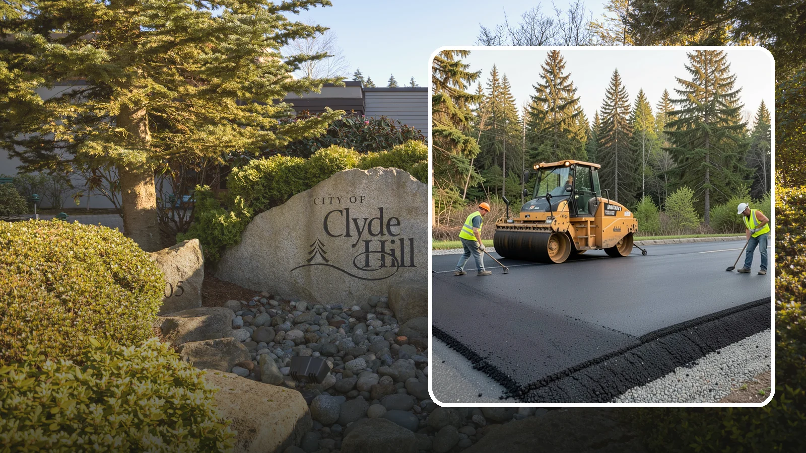 Asphalt Berm Construction in Clyde Hill, King County, WA - Machine-extruded asphalt berms and curbs that direct runoff and define pavement edges.