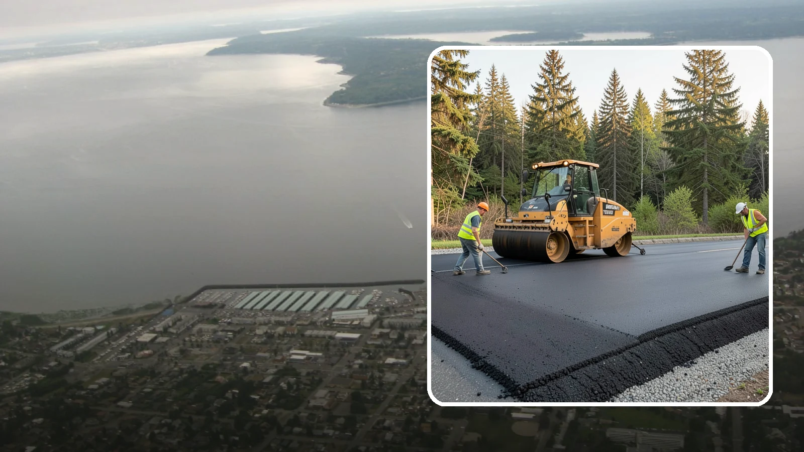 Asphalt Berm Construction in Des Moines, King County, WA - Machine-extruded asphalt berms and curbs that direct runoff and define pavement edges.