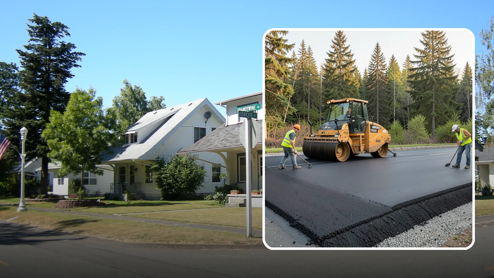 Asphalt Berm Construction in DuPont, Pierce County, WA - Machine-extruded asphalt berms and curbs that direct runoff and define pavement edges.