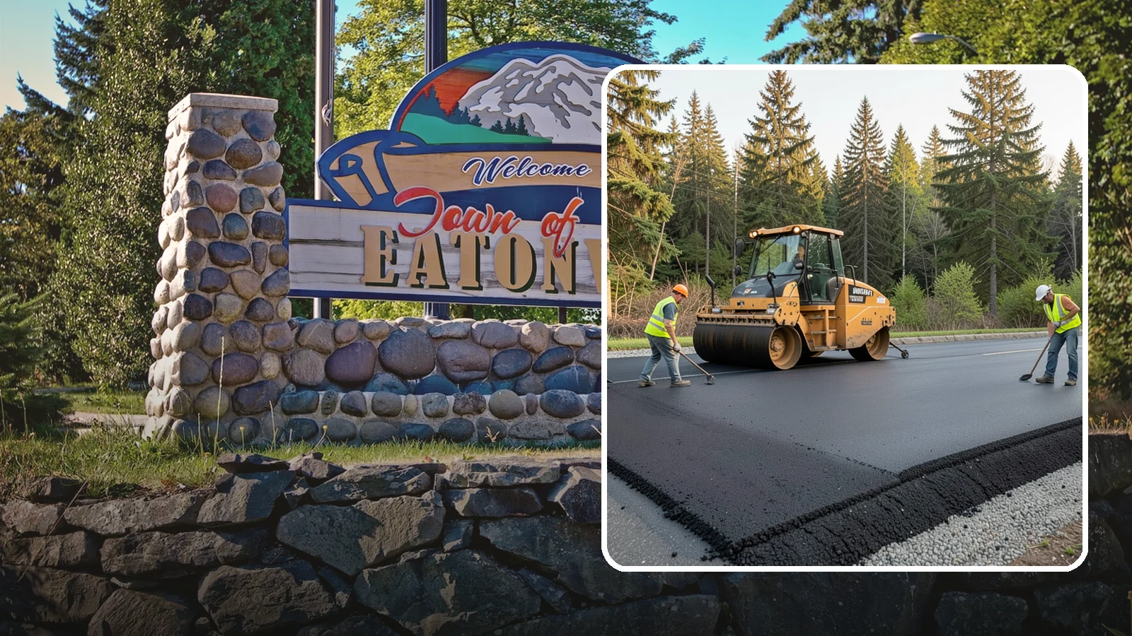 Asphalt Berm Construction in Eatonville, Pierce County, WA - Machine-extruded asphalt berms and curbs that direct runoff and define pavement edges.