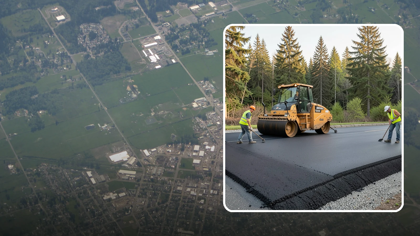 Asphalt Berm Construction in Enumclaw, King County, WA - Machine-extruded asphalt berms and curbs that direct runoff and define pavement edges.