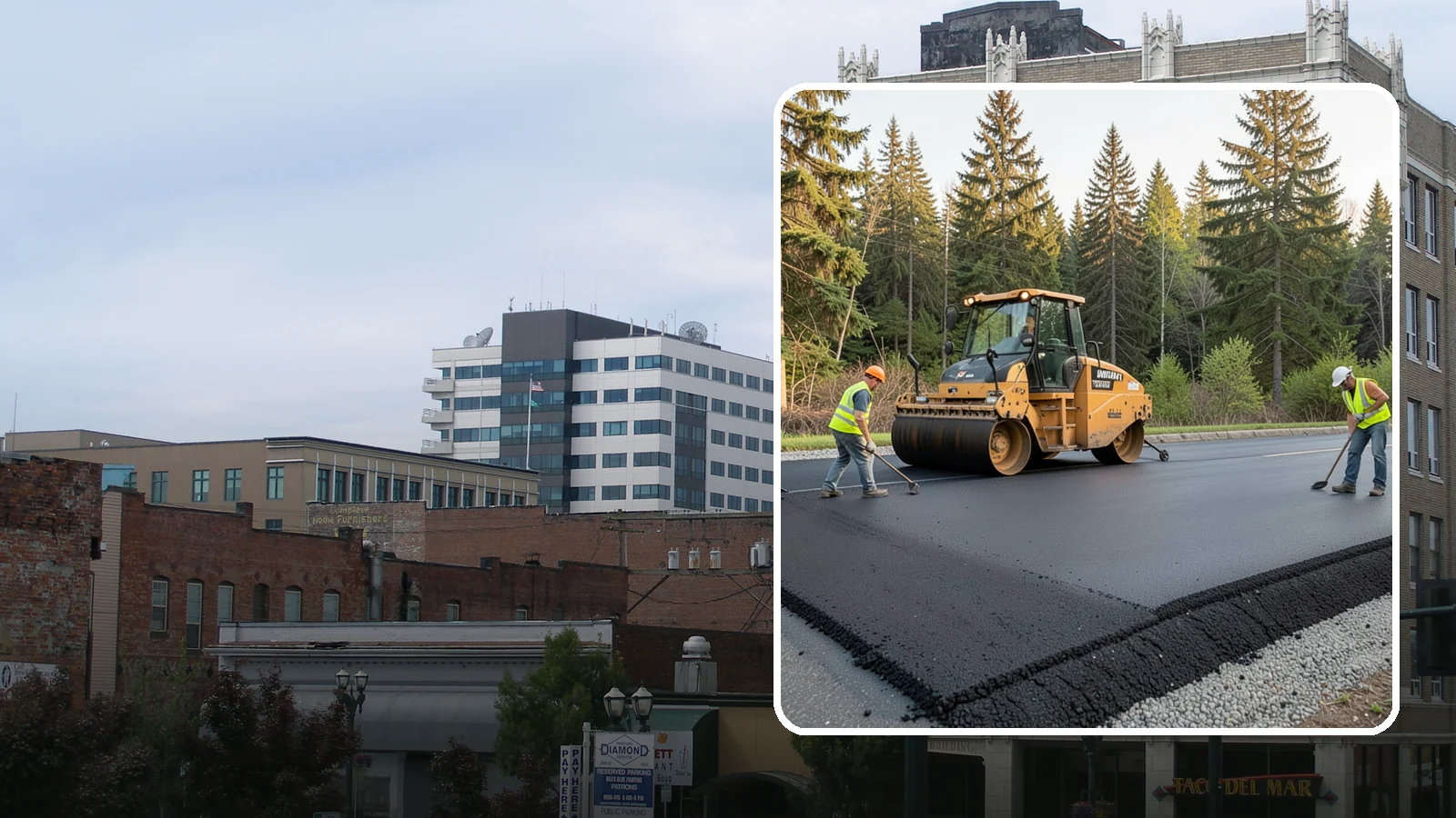 Asphalt Berm Construction in Everett, Snohomish County, WA - Machine-extruded asphalt berms and curbs that direct runoff and define pavement edges.