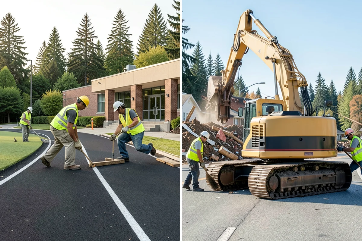 Asphalt Berm Construction in Everett, Snohomish County, WA - Confirm the alignment and drainage flow line