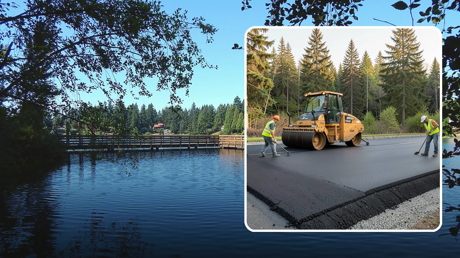 Asphalt Berm Construction in Federal Way, King County, WA - Machine-extruded asphalt berms and curbs that direct runoff and define pavement edges.