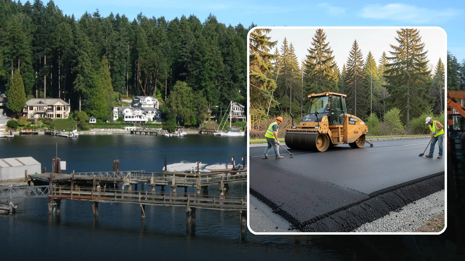 Asphalt Berm Construction in Gig Harbor, Pierce County, WA - Machine-extruded asphalt berms and curbs that direct runoff and define pavement edges.