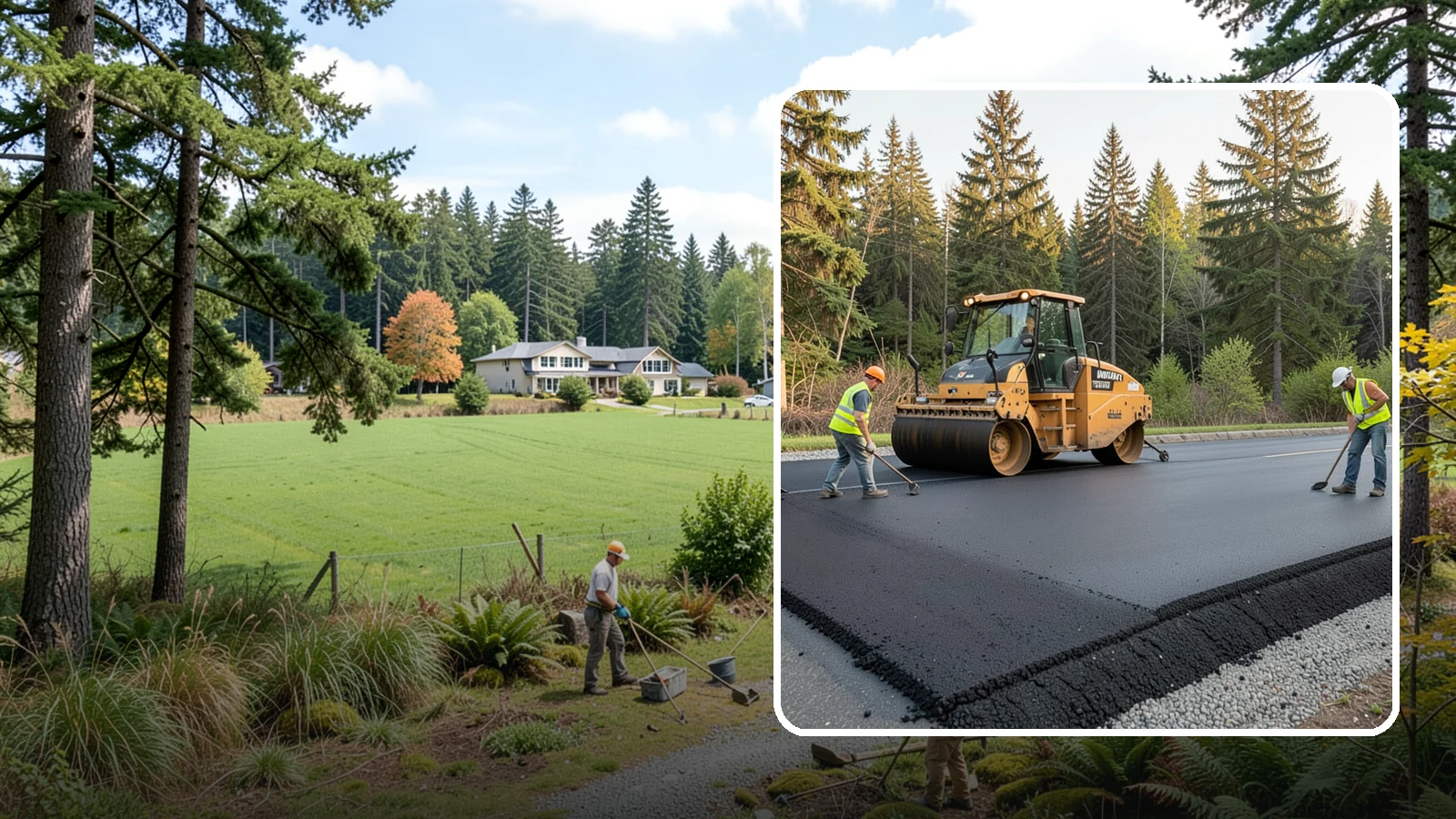 Asphalt Berm Construction in Lyman, Skagit County, WA - Machine-extruded asphalt berms and curbs that direct runoff and define pavement edges.