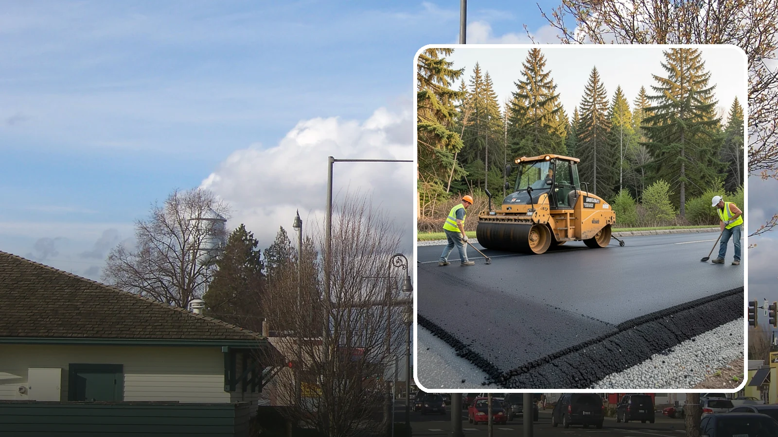 Asphalt Berm Construction in Marysville, Snohomish County, WA - Machine-extruded asphalt berms and curbs that direct runoff and define pavement edges.